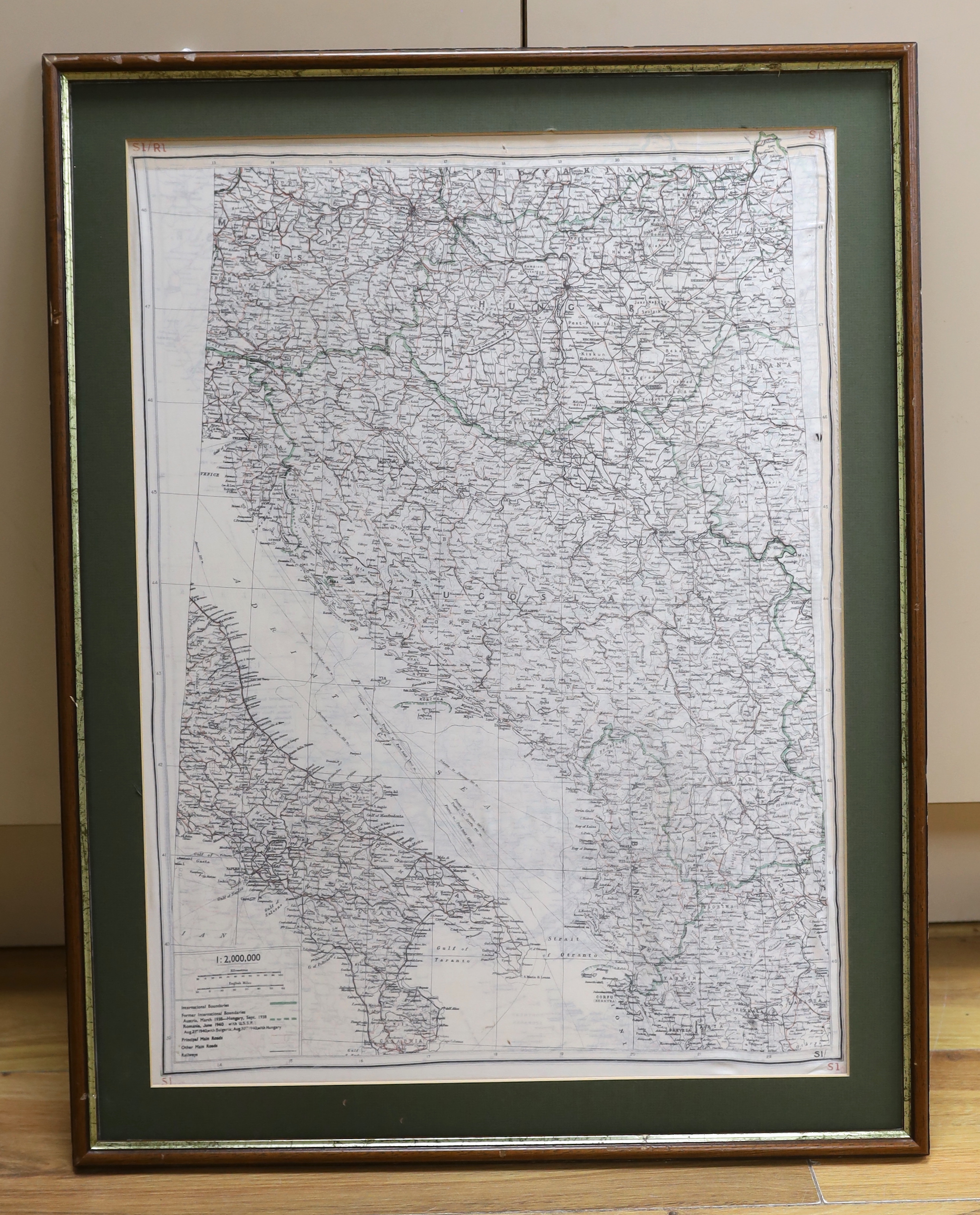 Three silk maps, former international boundaries, Austria, Hungary and Romania, 59 x 44cm, one framed
